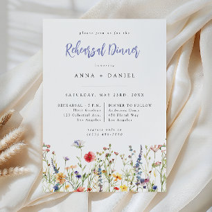 Farbenfrohe Wildblumen-Hochzeitsprobe-Dinner Einladung