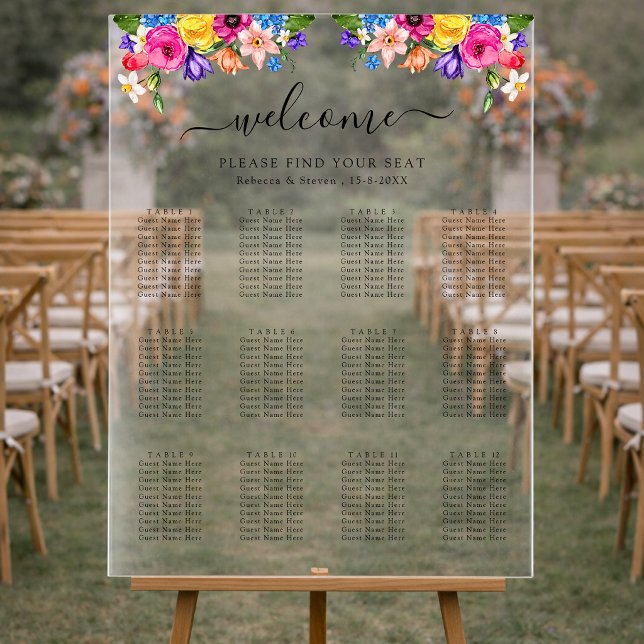 Farbenfrohe Wildblumen Hochzeitssitze Acrylschild (Von Creator hochgeladen)