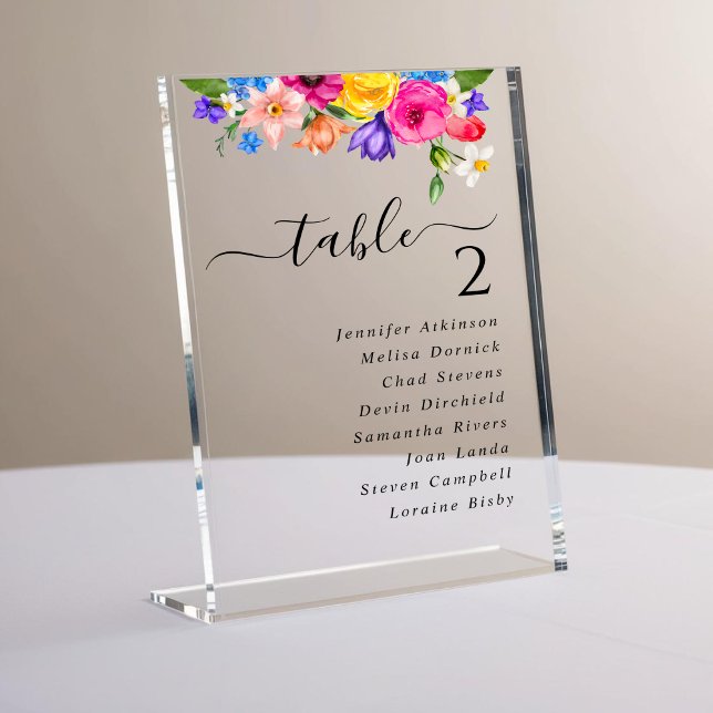 Farbenfrohe Wildblumen Hochzeitssitze Acrylschild (Von Creator hochgeladen)