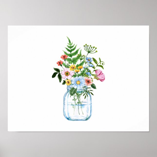 Farbenfrohe Wildblumen in Mason Jar Poster (Vorne)