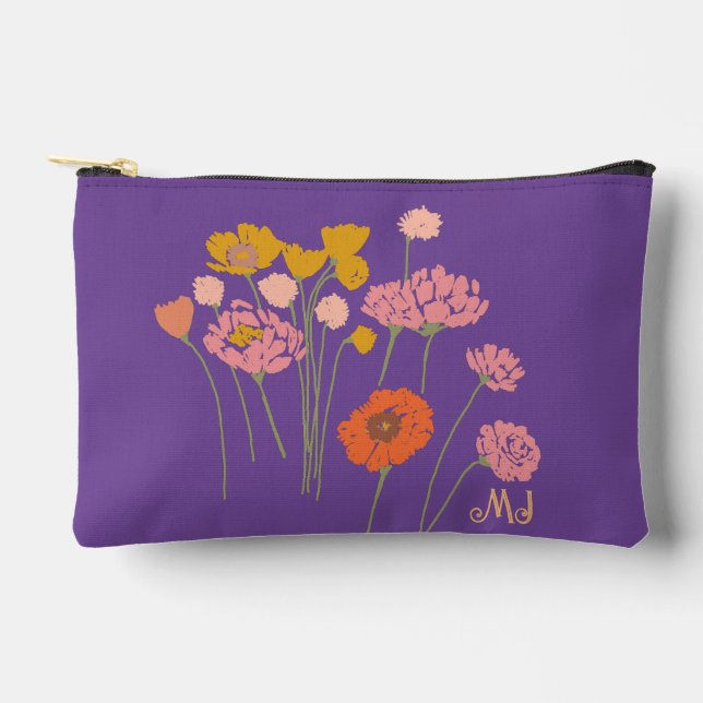 Farbenfrohe Wildblumen + Initialgeschenk für sie Zubehörtasche (Vorderseite)