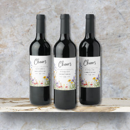 Farbenfrohe Wildblumen jubeln Elegante Hochzeit Weinetikett