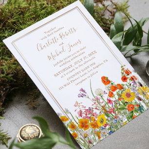 Farbenfrohe Wildblumen-Landgarten-Hochzeit Einladung