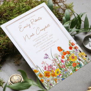 Farbenfrohe Wildblumen-Landgarten-Hochzeit Einladung