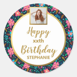 Farbenfrohe Wildblumen, maßgeschneidertes Foto, gl Runder Aufkleber