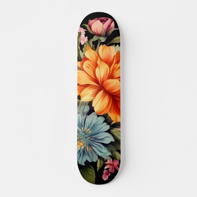 Farbenfrohe Wildblumen Muster Skateboard (Vorne)