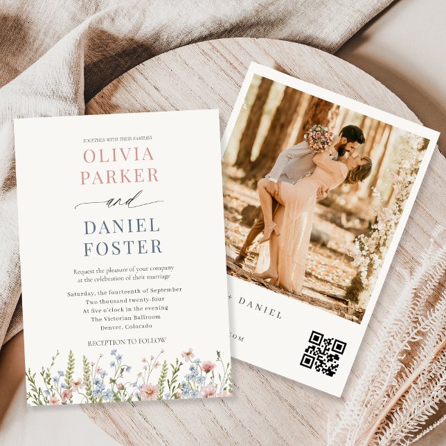 Farbenfrohe Wildblumen-QR-Code-Foto-Hochzeit Einladung (Von Creator hochgeladen)