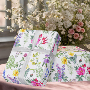 Farbenfrohe Wildblumen und Kräuter Blumenmuster Geschenkpapier