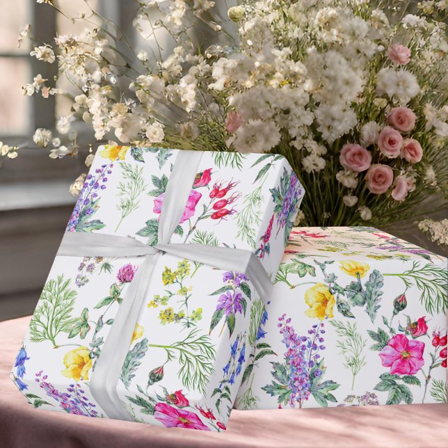 Farbenfrohe Wildblumen und Kräuter Blumenmuster Geschenkpapier (Von Creator hochgeladen)