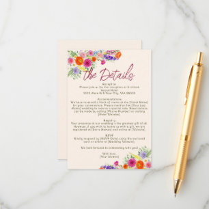 Farbenfrohe Wildblumenblüte Vintage-Gartenhochzeit Begleitkarte