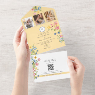 Farbenfrohe Wildblumengarten-Hochzeit All In One Einladung