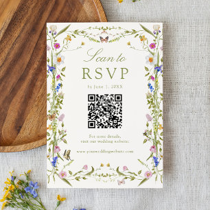 Farbenfrohe Wildblumenwiese QR-Code-Hochzeit RSVP Karte