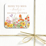 Farbenfrohe wilde Blume Country Floral Miss zu Fra Quadratischer Aufkleber<br><div class="desc">Farbenfrohe wilde Blume Country Wedding Miss To Mrs. Brautparty Geschenke Vorliebe Sticker Labels bietet hübsche Blume in Orange, Gelb, lila und Rosa auf einem weißen Hintergrund mit Ihren benutzerdefinierten Informationen. Ideal für Ihr besonderes Hens Party, Junggeselinnen-Abschied, Brautparty, Pamper Party, Bachelorette Weekend und Hochzeitsfeiern mit modernen botanischen Blume und eleganter Schriftzeichen....</div>