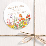 Farbenfrohe wilde Blume Country Floral Miss zu Fra Runder Aufkleber<br><div class="desc">Farbenfrohe wilde Blume Country Wedding Miss To Mrs. Brautparty Geschenke Vorliebe Sticker Labels bietet hübsche Blume in Orange, Gelb, lila und Rosa auf einem weißen Hintergrund mit Ihren benutzerdefinierten Informationen. Ideal für Ihr besonderes Hens Party, Junggeselinnen-Abschied, Brautparty, Pamper Party, Bachelorette Weekend und Hochzeitsfeiern mit modernen botanischen Blume und eleganter Schriftzeichen....</div>