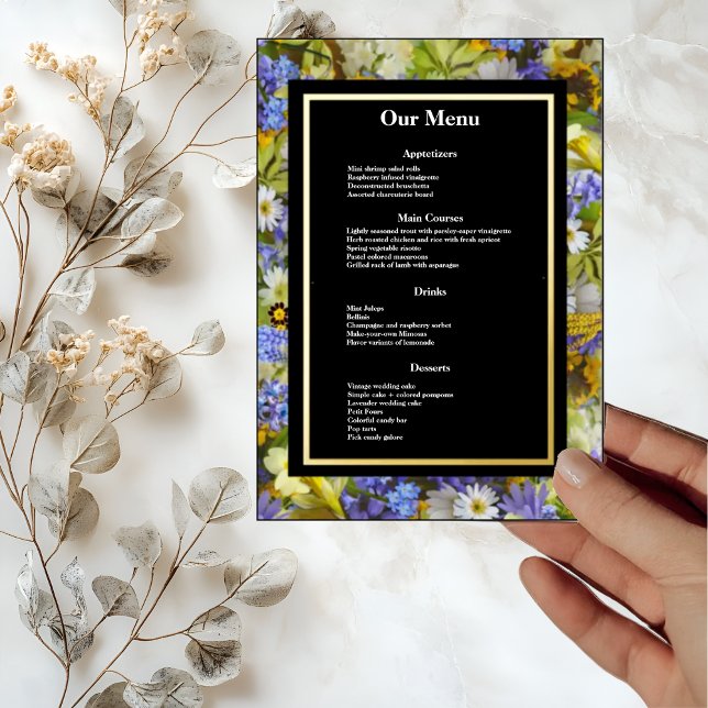 Farbenfrohe Wilde Blume Hochzeitsessen Menükarte (Von Creator hochgeladen)