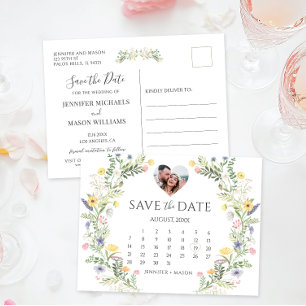 Farbenfrohe Wilde Blume Kranz Save the Date Postkarte