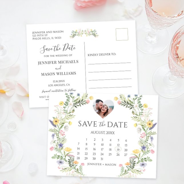Farbenfrohe Wilde Blume Kranz Save the Date Postkarte (Von Creator hochgeladen)