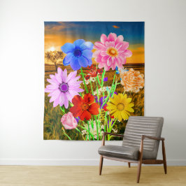 Farbenfrohe wilde Blume (Sommersonnengang) - Blume Wandteppich