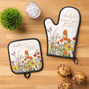 Farbenfrohe wilde Blume verpassen Frau Brautparty Ofenhandschuh & Topflappen-Set