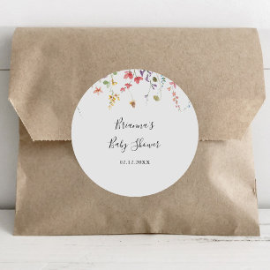 Farbenfrohe wilde Blumen Baby Shower Geschenk Runder Aufkleber