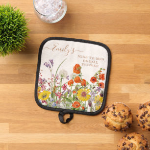Farbenfrohe Wilde Blumen fehlen bei der Bridal Sho Topflappen