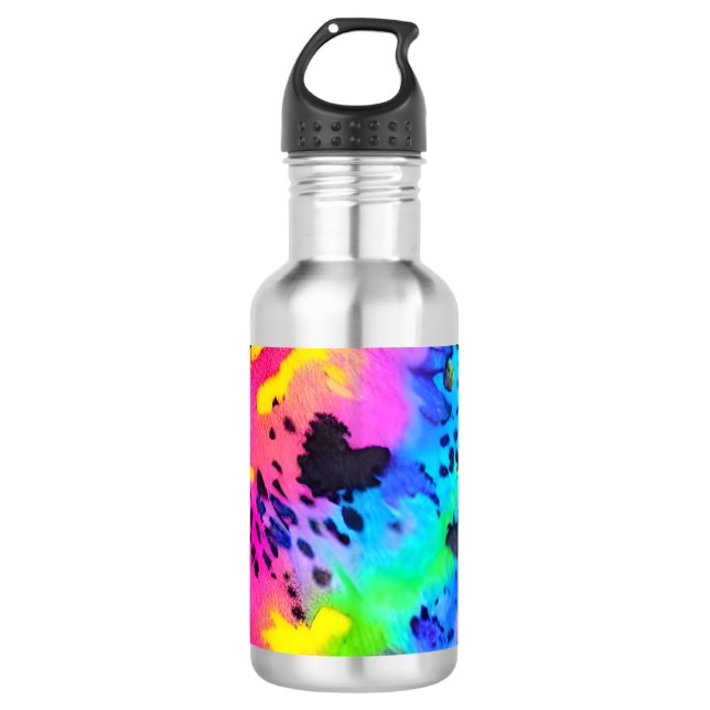 Farbenfrohe wilde Cheetah Tye Dye Muster Edelstahlflasche (Vorderseite)