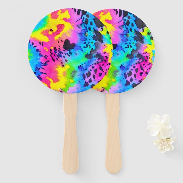 Farbenfrohe wilde Cheetah Tye Dye Muster Fächer (Vorne und Hinten)