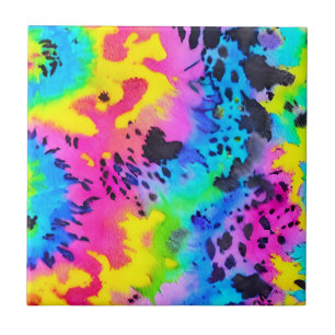 Farbenfrohe wilde Cheetah Tye Dye Muster Fliese
