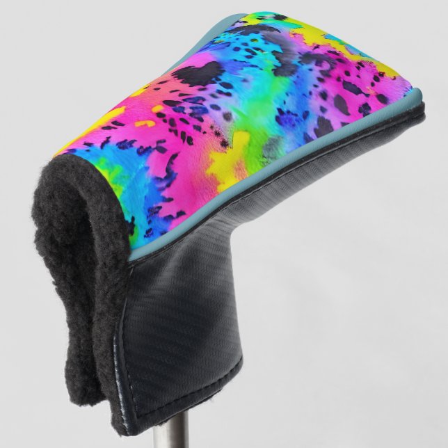 Farbenfrohe wilde Cheetah Tye Dye Muster Golf Headcover (3/4 Vorderseite)