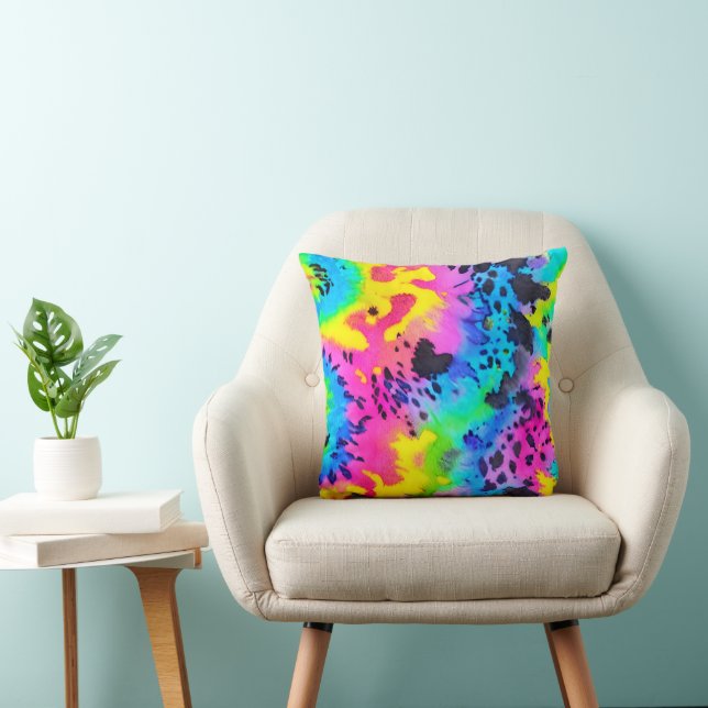 Farbenfrohe wilde Cheetah Tye Dye Muster Kissen (Stuhl )