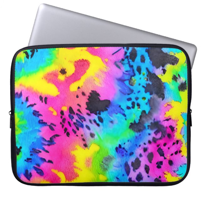 Farbenfrohe wilde Cheetah Tye Dye Muster Laptopschutzhülle (Vorderseite)