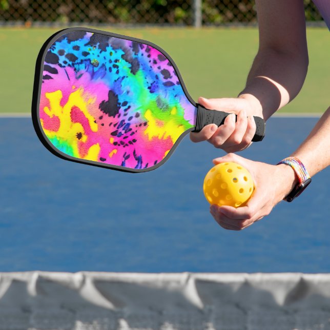 Farbenfrohe wilde Cheetah Tye Dye Muster Pickleball Schläger (InSitu)