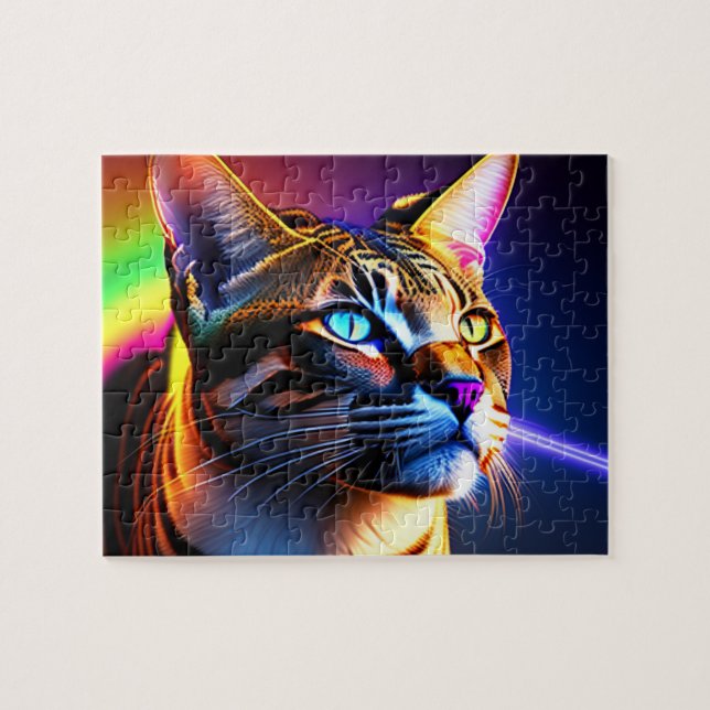 Farbenfrohe Wildkatze mit Regenbogenfarben, Katze Puzzle (Horizontal)