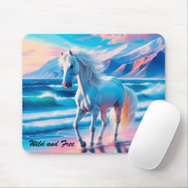Farbenfrohe Wildpferde müssen Küstenlandschaft Mousepad