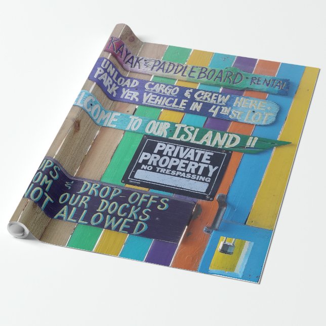 Farbenfrohe Willkommensinsel Zeichen Karibik Geschenkpapier (Ungerollt)