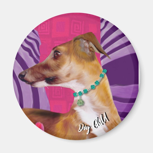 Farbenfrohe Windhunde, Art Deco Magnet (Vorne)