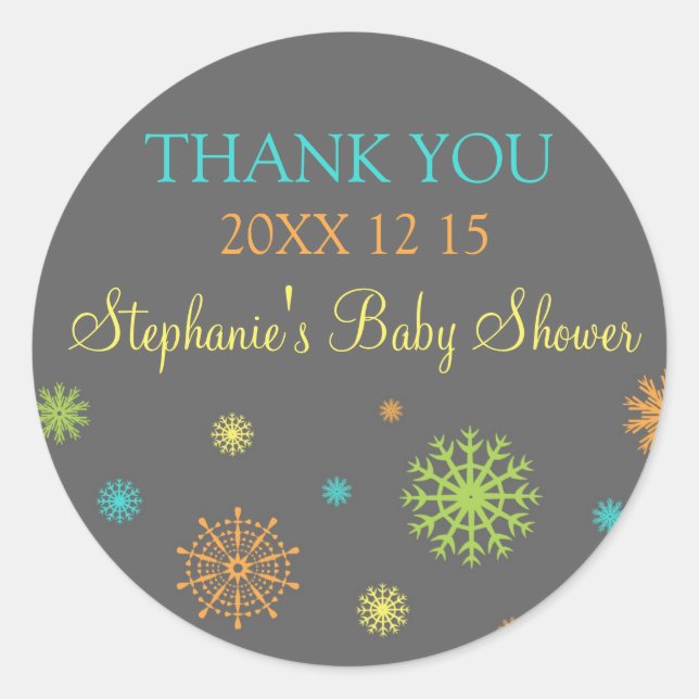 Farbenfrohe Winter Baby Dusche Pflegeaufkleber Runder Aufkleber (Vorderseite)
