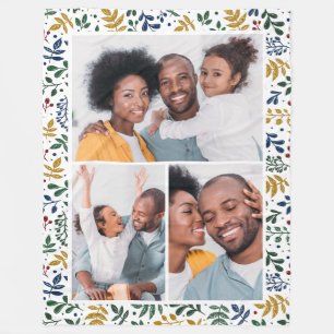 Farbenfrohe Winter-Botanik-Dreier-Foto-Collage Fleecedecke