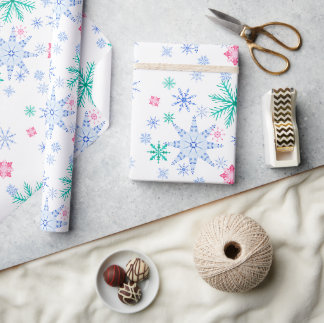Farbenfrohe Winter-Schneeflocke Weihnachten Blau F Geschenkpapier