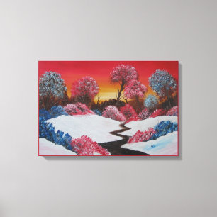Farbenfrohe Winterschnee Roter Sonnenuntergang Lei Leinwanddruck
