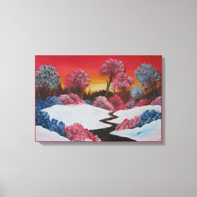 Farbenfrohe Winterschnee Roter Sonnenuntergang Lei Leinwanddruck (Vorderseite)