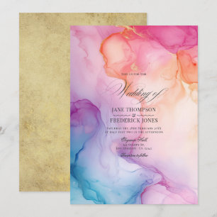 Farbenfrohe Wirbel mit Goldakzenten Hochzeit Einladung