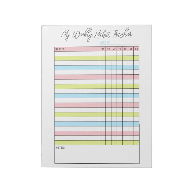 Farbenfrohe wöchentliche Habit Tracker Notepad Notizblock (Rotiert)