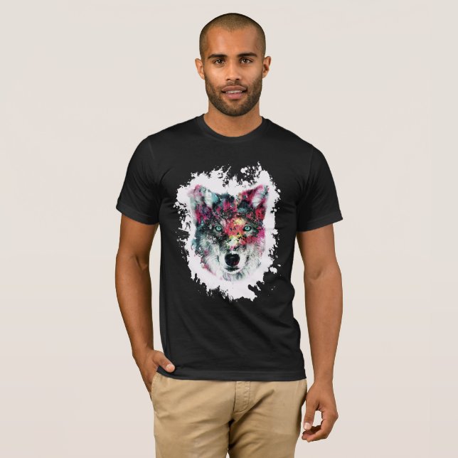 Farbenfrohe Wolf Art T-Shirt (Vorne ganz)