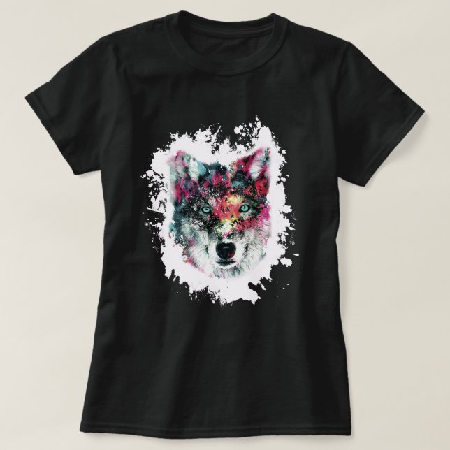Farbenfrohe Wolf Art T-Shirt (Design vorne)