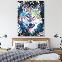 Farbenfrohe Wolf Canvas Print | Wolf Head Art Prin