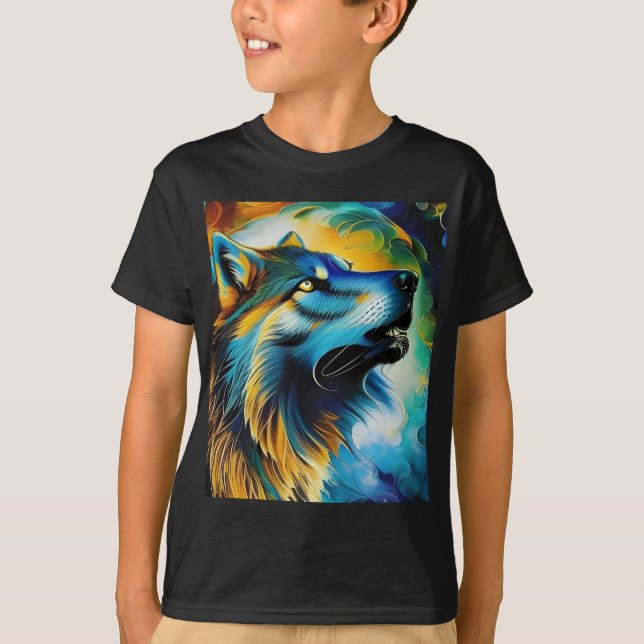 Farbenfrohe Wolf Howl T-Shirt (Vorderseite)