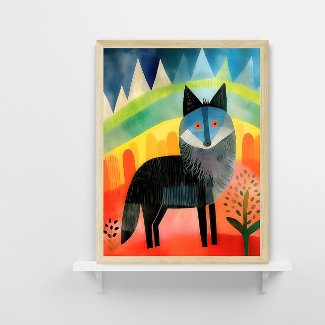 Farbenfrohe Wolf Kinderzimmer Art Poster (Von Creator hochgeladen)
