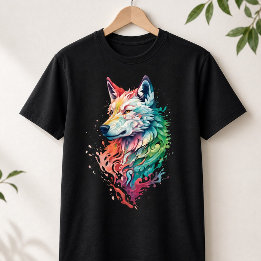 Farbenfrohe Wolf Portrait Splash Art T-Shirt