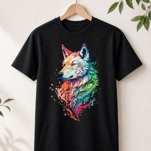 Farbenfrohe Wolf Portrait Splash Art T-Shirt